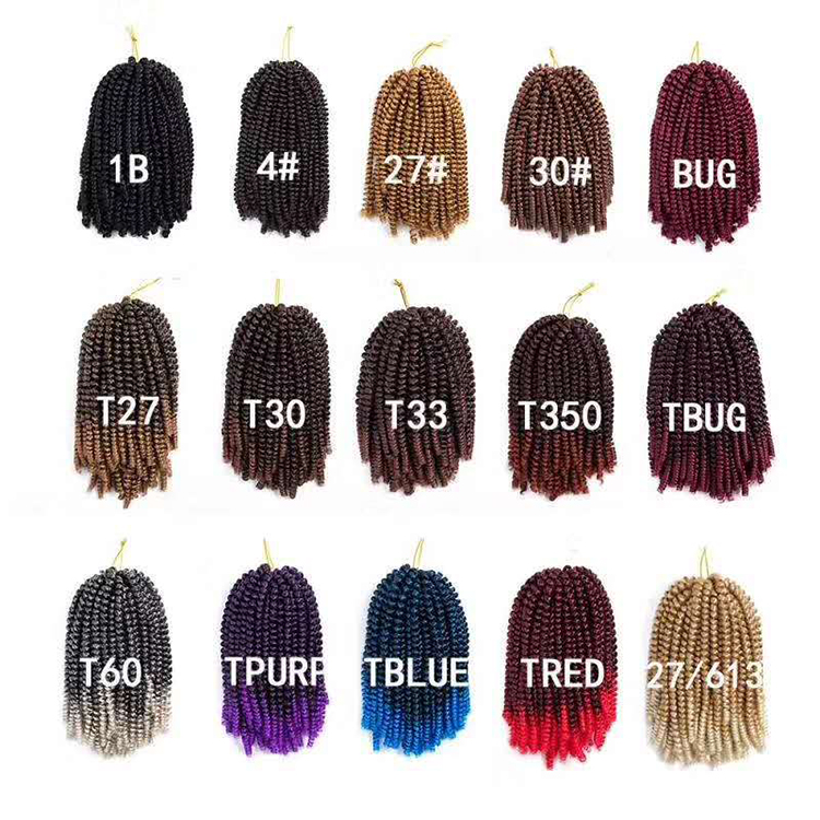 8 inch,30 strands/pack Ombre Hair Extension Crochet Spring Twist Crochet Braids Synthetic Braiding Hair Spring Twist Hair