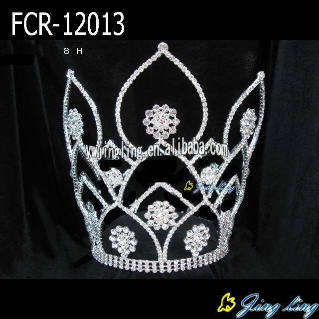 Large rhinestone round flower pageant crowns