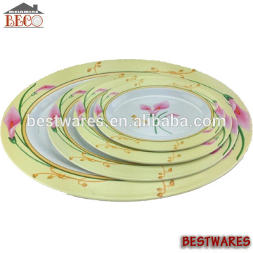 Fashionable design 4pcs melamine oval dinner plate trays for food