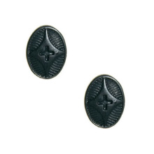 Button-shaped navy stud earrings with cross pattern5