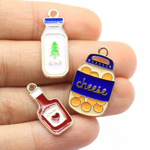 100Pcs/Lot Enamel Food Bottle Charms Novelty Gold Tone Drink Bottle Pendants For Earring Necklace Jewelry And Crafting Supplies