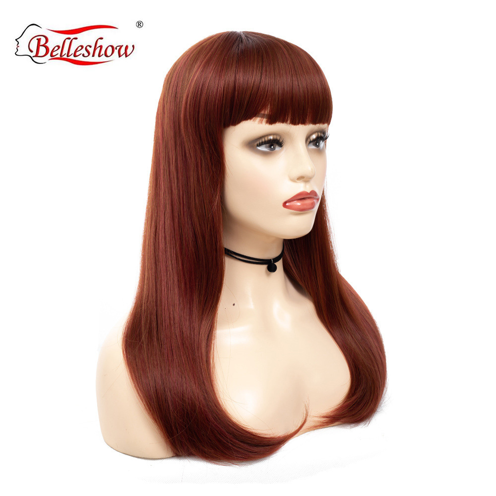 Hot sell synthetic long wig  women's long straight hair curtain head cover cheap hair wig