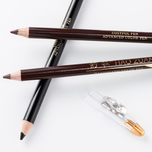 Wooden waterproof lasting eyebrow pencil with penknife