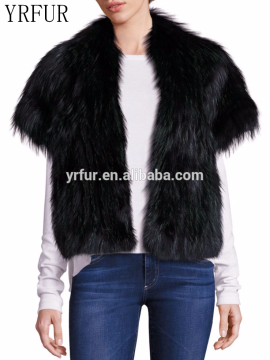 YR962 Top Quality Luxury Fox Hand knit Short sleeve Jacket Fox Fur Open-Front Jacket