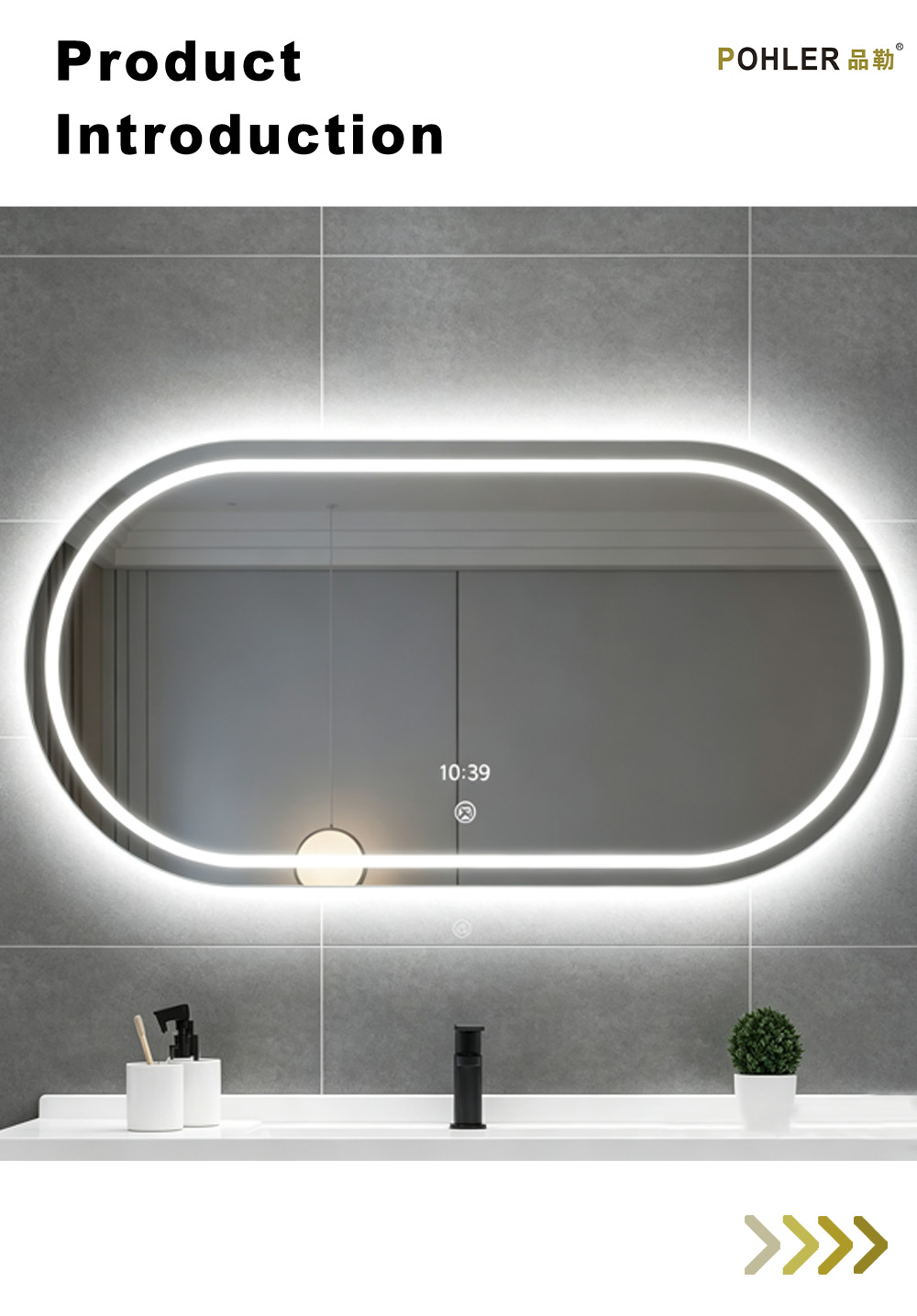 D023 Овальное зеркало для ванной со светодиодной подсветкой X D023 Oval Racetrack LED Bathroom Mirror X