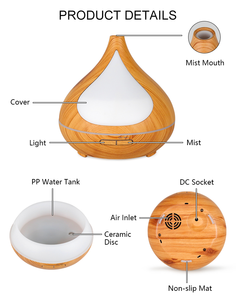 400ml Ultrasonic Wood Grain WiFi Heart-shaped Aroma Essential Oil Diffuser-19
