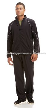 Mens 100% nylon microfibre black with white pipings and 2 side zippers pockets full zip up jacket
