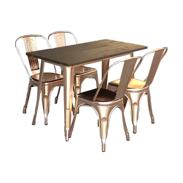 Pink Goldlen Golden Metal Dining Table and Chairs Wooden Surface Leisure  Garden Patio Chairs Restaurant Chairs