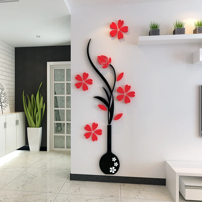 Decorative Furniture Vase Plum Stickers 3D Acrylic Crystal Wall Stickers