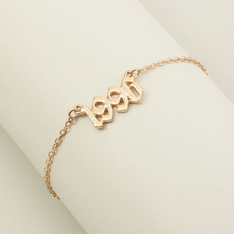 New Hot-Selling Digital Gold-Plated Anklet Women Retro Vintage Pendant Anklet