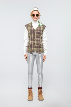 Women British-Style Yellow Checkered Vest