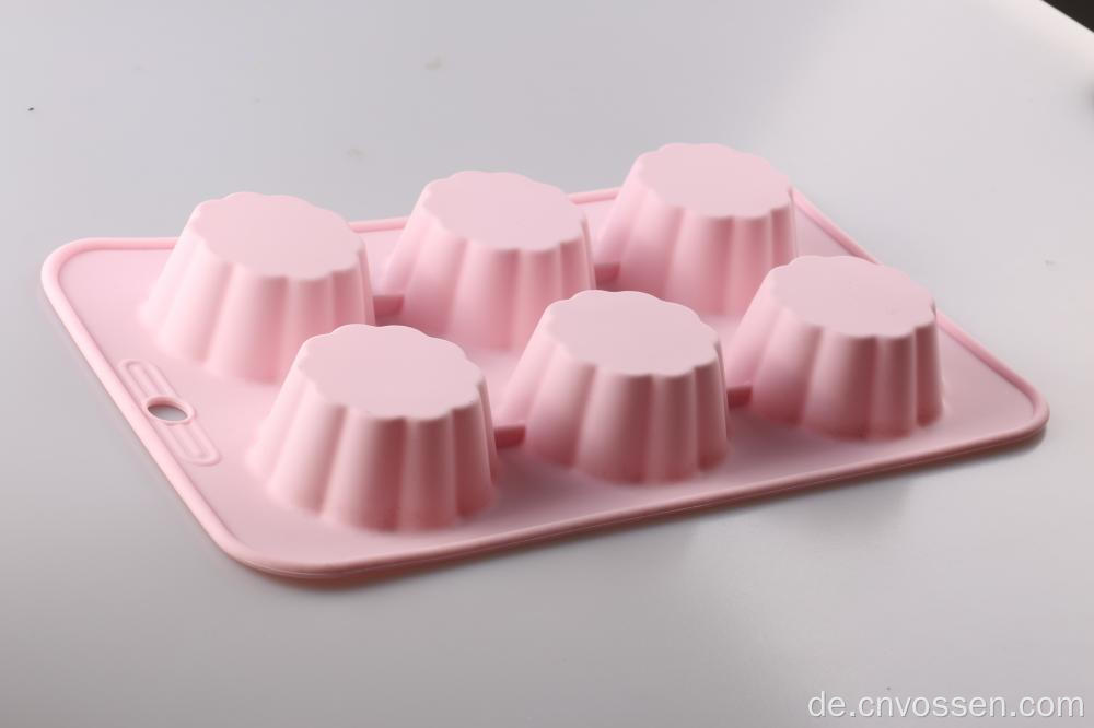 Lebensmittelqualität 6 Cup Flower Silikon Cupcake Mould