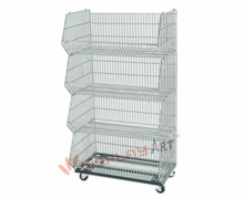 Large Capacity Foldable Stacking Wire Basket Rack with Wheels