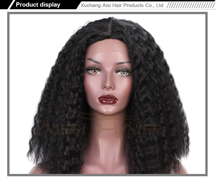 Aisi Hair Top Quality Medium Long Natural Black Wig Synthetic Lace Front Wig Middle Part Afro Curly Kinky Hair Wigs For Women