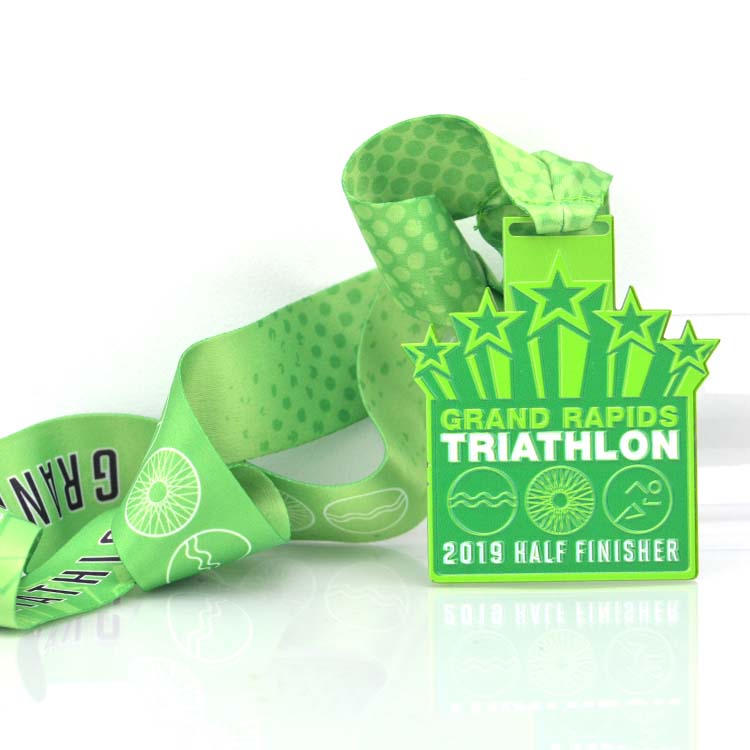 Eco Friendly Cheap Custom Print On Metal Swimming Cycling Running Triathlon Sport Medal With Ribbon