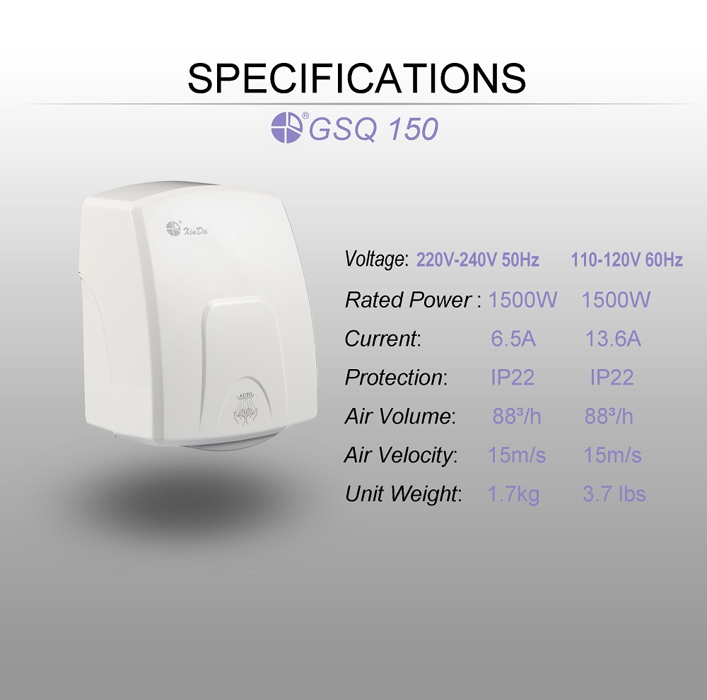Wand-Händetrockner mit Infrarotsensor Infrared sensor wall-mounted hand dryer