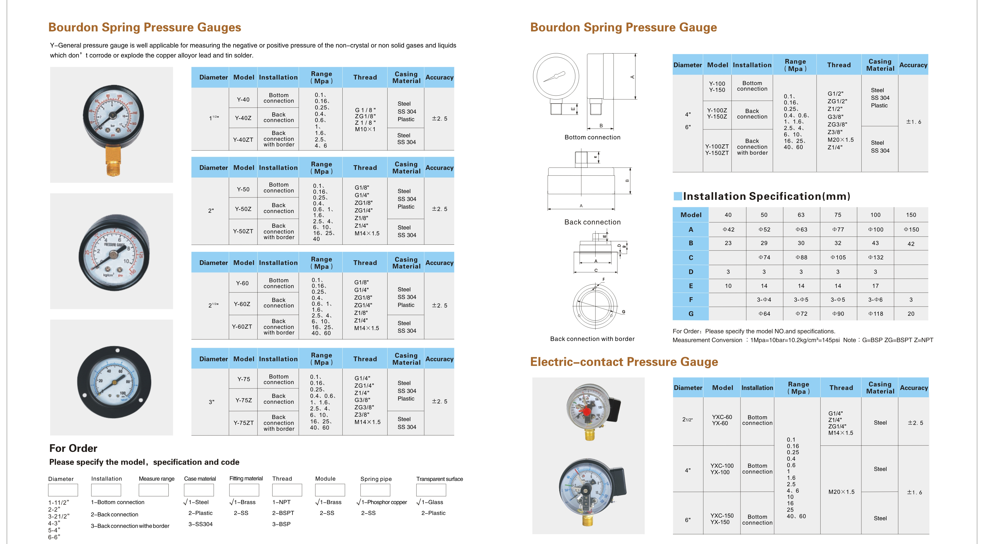 manometer differential mpa oil water pressure gauge