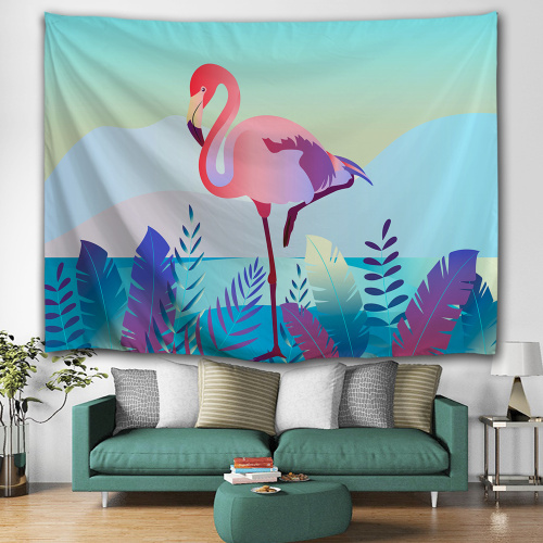 Flamingo Tapestry Plants Leaf Wall Hanging Blue Tropical Garden Tapestry for Livingroom Bedroom Home Dorm Decor