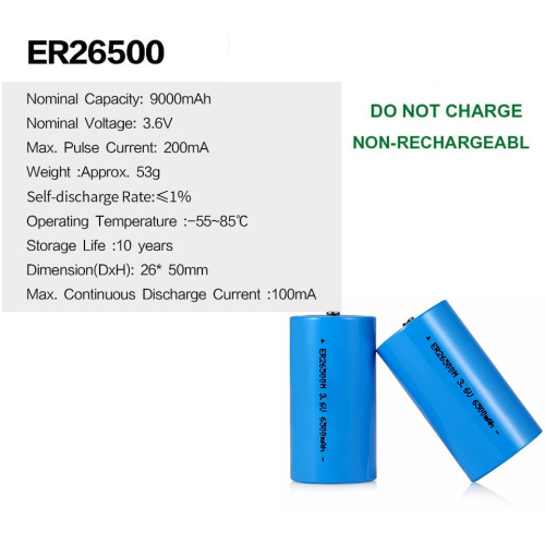 ER26500 nonrechargeable 3.6V Lithium Battery