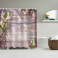 Retro houten plank bloem waterdicht douchegordijn roze badkamer Decor