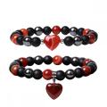 2 Pc a Set Gemstone Round Beads With Heart Charm Bracelets Black Matte Onyx Stone Stretch Bracelet Natural Stone Crystal Bangle