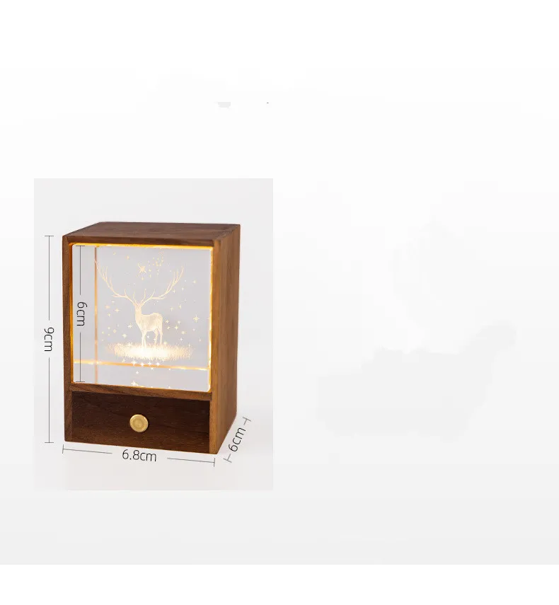 Enchanted Wooden Night Light Box with Radiant Crystal Sphere