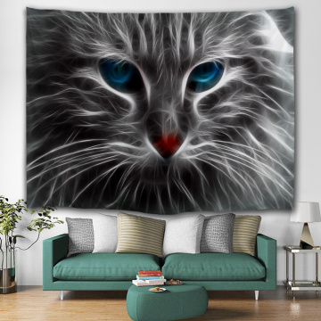 Black Cat Tapestry Cat with Blue Eyes Wall Hanging Animal Unique Wall Tapestry for Livingroom Bedroom Home Dorm Decor