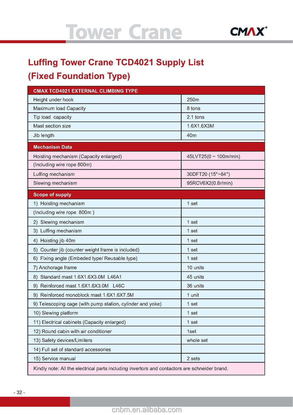 8T luffing tower crane factory price