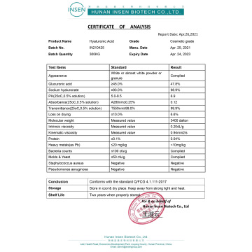 Poudre d&#39;hyaluronate de sodium de qualité alimentaire