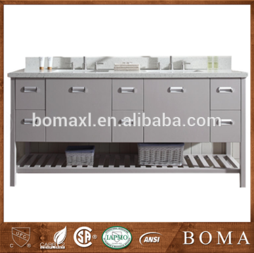 Cottage design soft grey double sink bathroom vanity