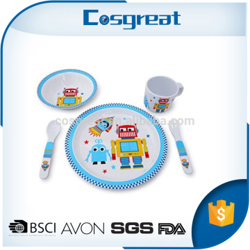 Hot selling safety melamine kids dinner set according plates and spoons