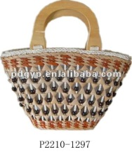 Fashion Latest Natural corn handmade lady handbag with wooden hande