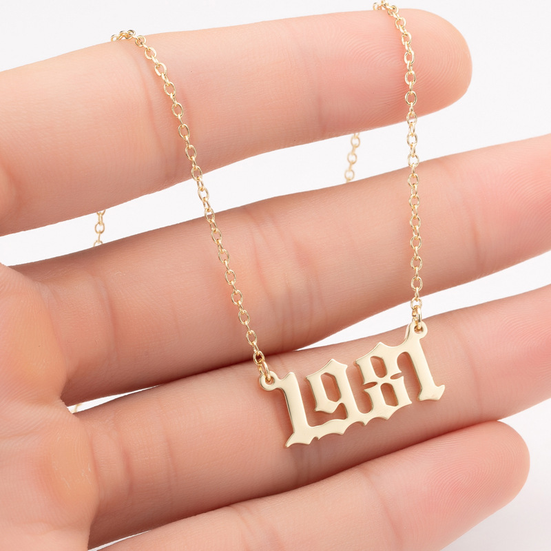 1980-1989 year old english font pendant jewelry birthday supplies stainless steel gold/silver birth year necklace