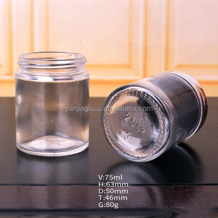 hot sell 75ml 2.5oz wide mouth cylinder glass storage glass food honey jar with black lid