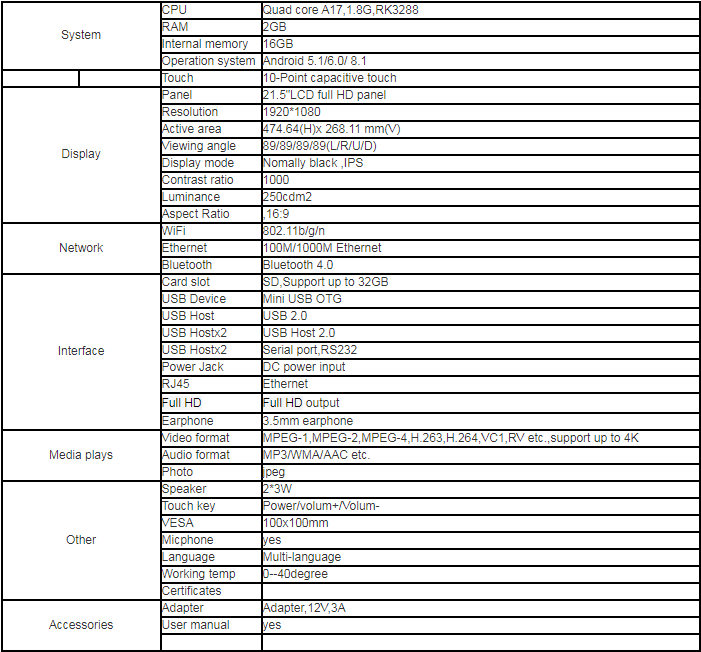 21.5 inch android tablet intel