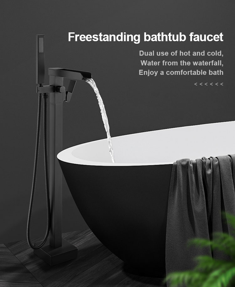 Mixer Taps Portable Stainless Steel Black Floor Mounted Waterfall Shower Freestanding Bathtub Faucet
