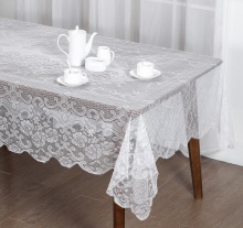 Vintage Embroidered Rectangle Tablecloth - White Lace Overlay Decor