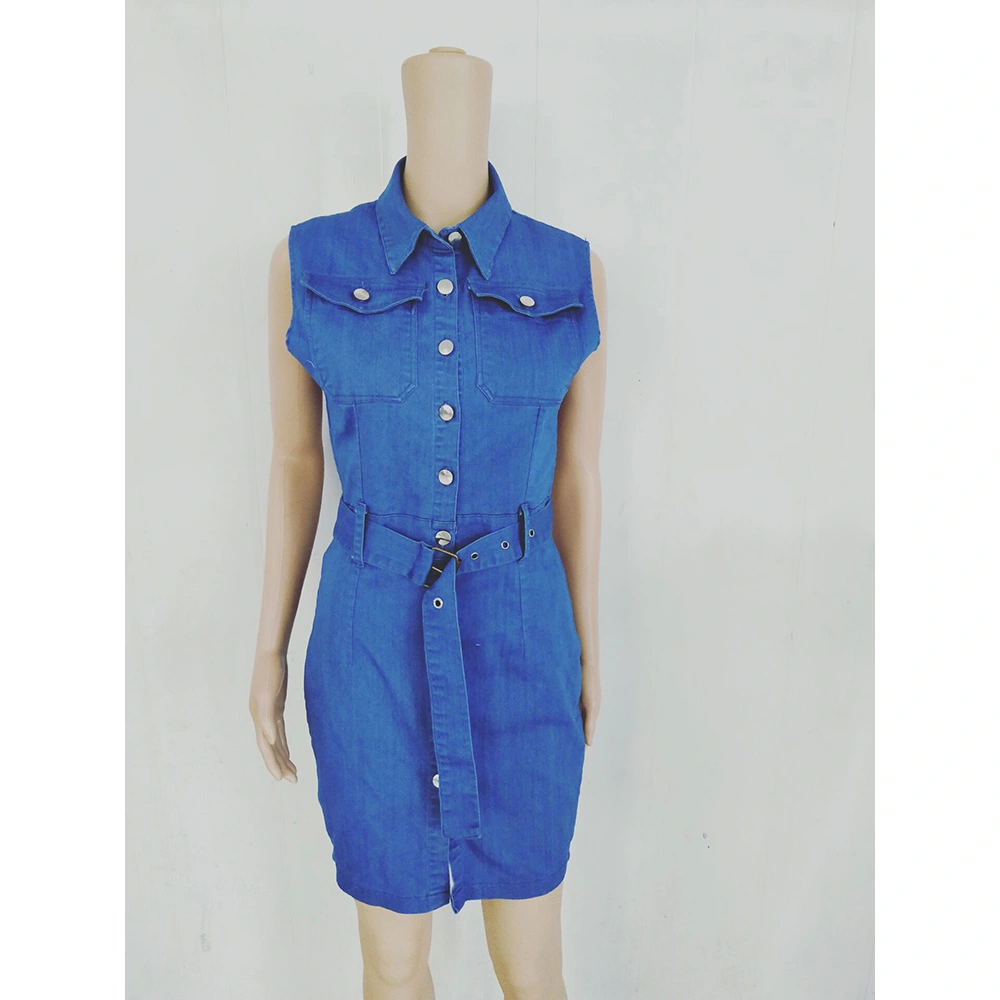 2021 OEM China Factory Summer Dresses Bodycon Sexy Denim Dress with Belt