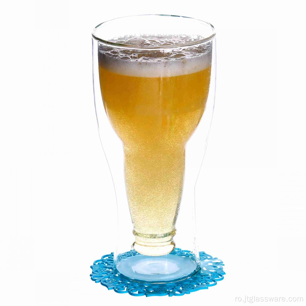 Cupă de bere din sticlă cu perete dublu