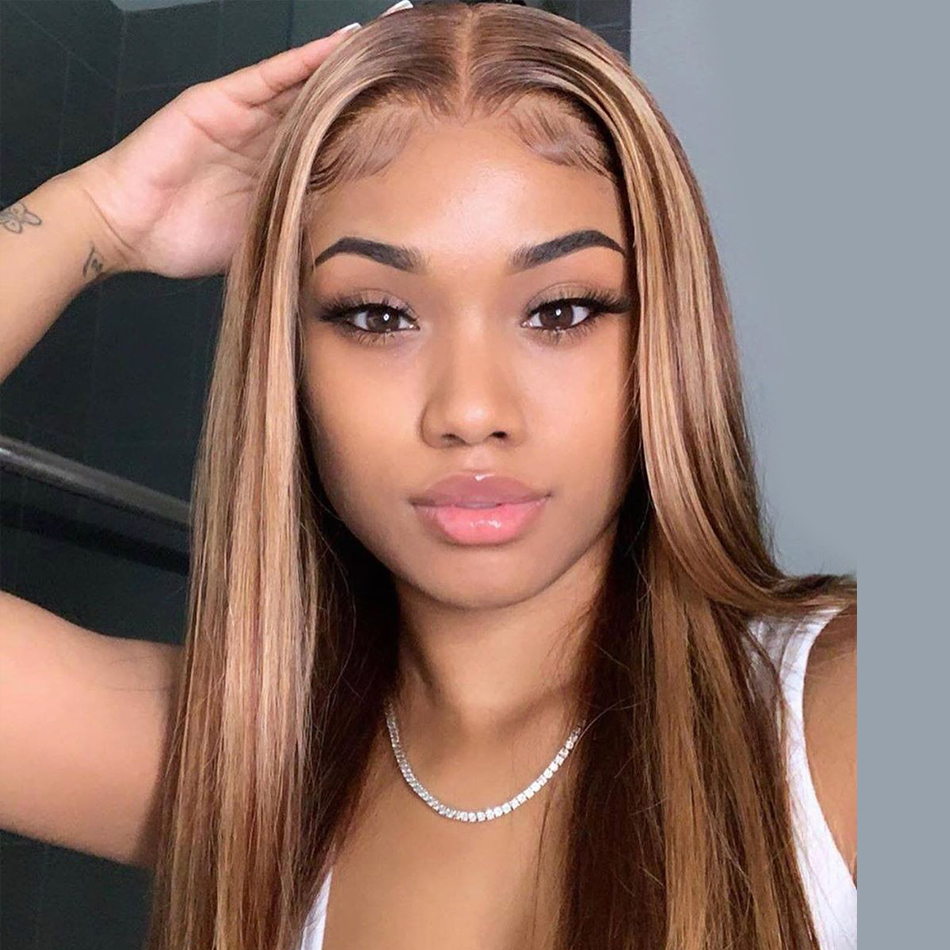 Highlight Brown Color Transparent Lace Front Human Hair Wig Brazilian Colored Human Hair Wigs for Black Women