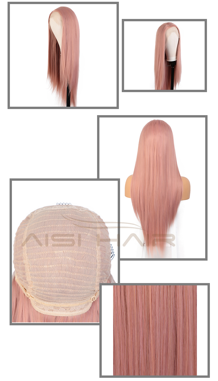 Aisi Hair 26 Inch Long Pink Wig Silky Straight Lace Frontal Wig Cosplay Party Front Lace Hair Wigs For Black White Women