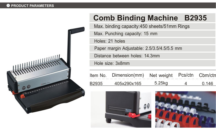 Comix B2935 21 holes 15 Sheets Comb Binding Machine