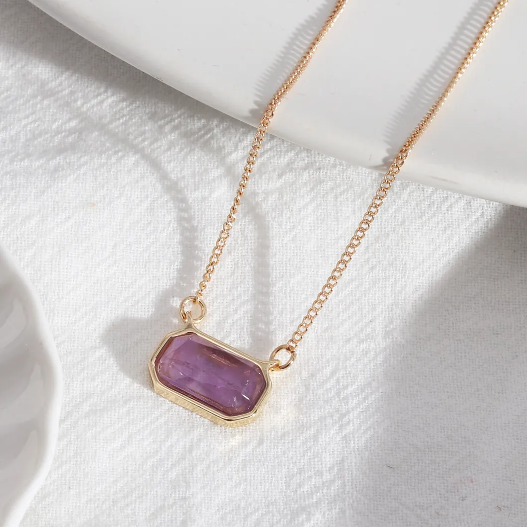 Sweet Candy Color Nature Stone Rectangular Short Chain Necklace