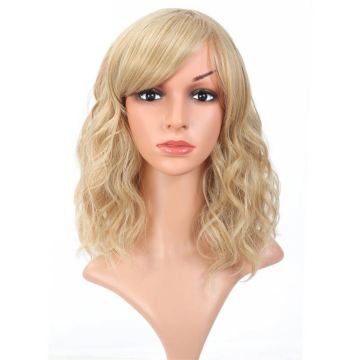 MYZYR own brand wig high-quality heat-resistant synthetic wig 16 inches, fluffy wavy bangs wig, noble gold artificial wig