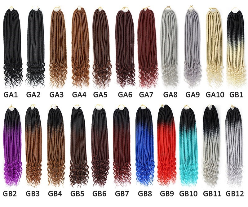 Straight Goddess Locs Hair With Curly Ends Synthetic Fiber Solid And Mixed Color Braids Hair Golden Green Black Red