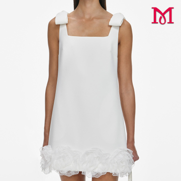 White Bow Lace Floral Dress for Women