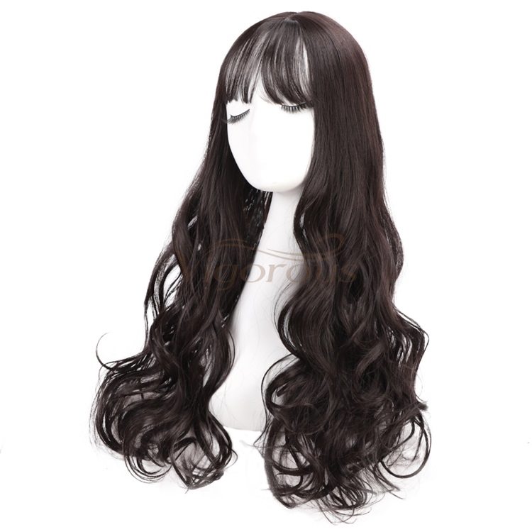 Vigorous Long Wavy Synthetic Middle Part Clip in Hair Topper New Style Hairpiece with Air Bangs for Black Women Hair Extension