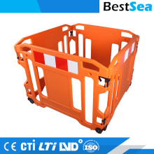 Plastic road barricade with wheels, foldable manhole construction barricades