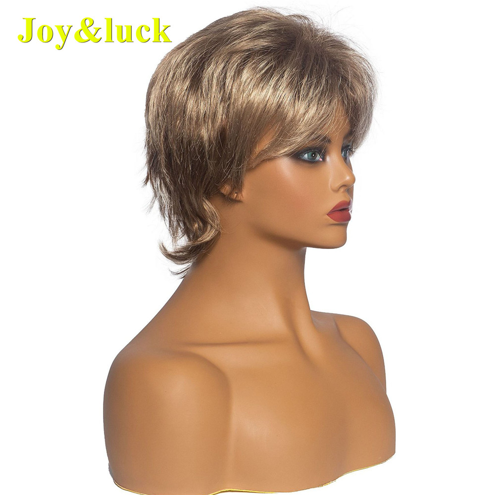 Women's Wholesale Prices Ladies Hair Wig With Bangs Blond Party Free Part Blonde Natural Straight Pixie Cut Short Synthetic Wigs