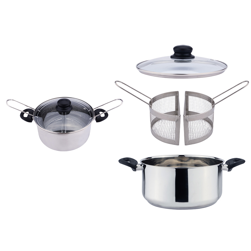 Stainless steel stove top fryer pot with baskets